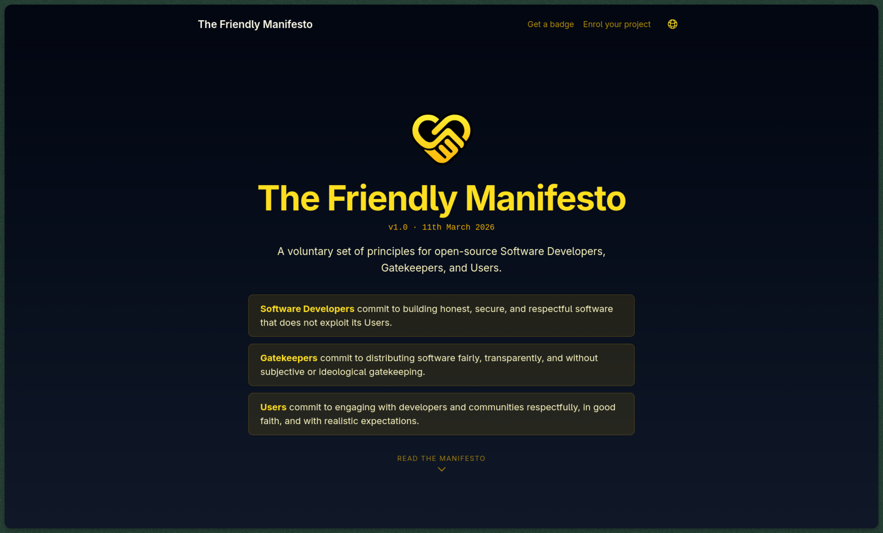 Friendly Manifesto website