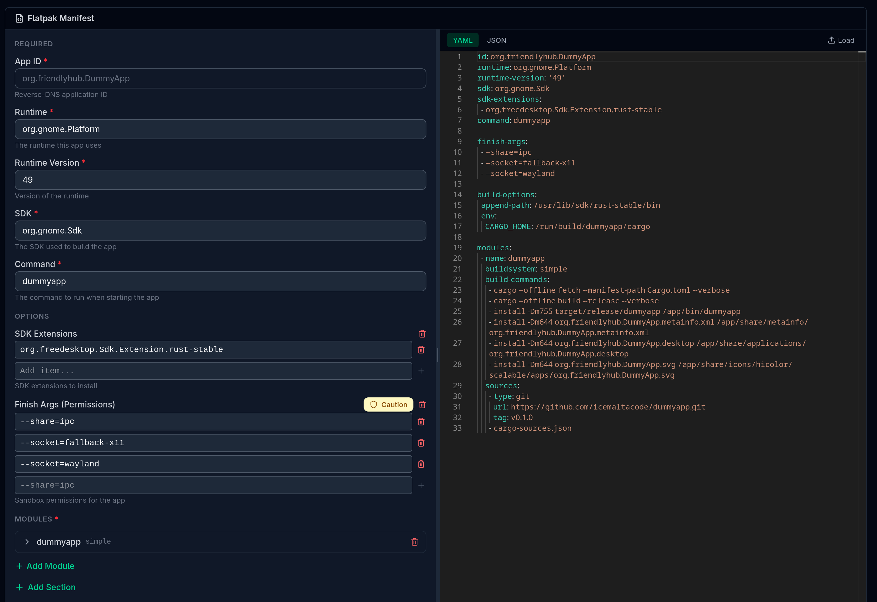 Interactive UI for submitting app manifests
