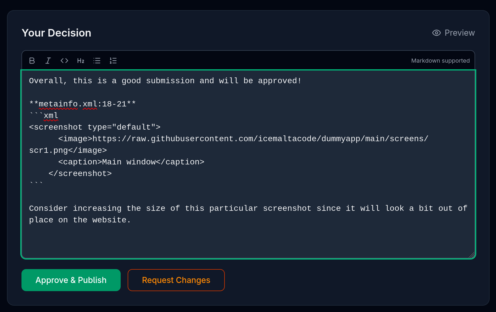 Reviewer comment interface