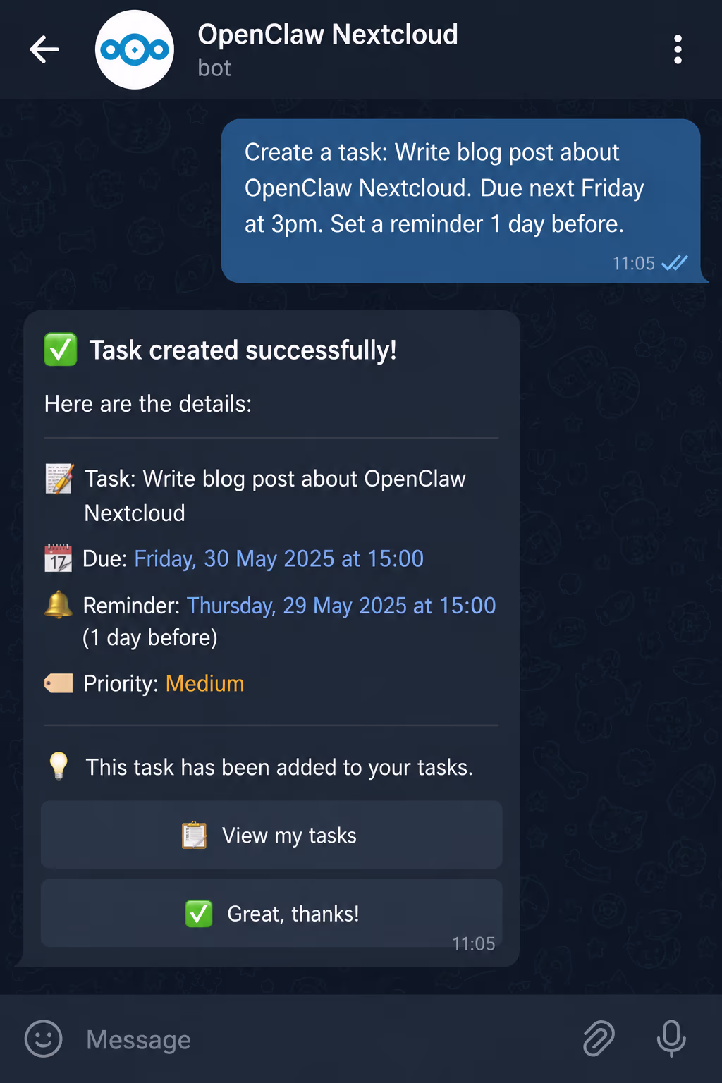 Creating a task with natural language input