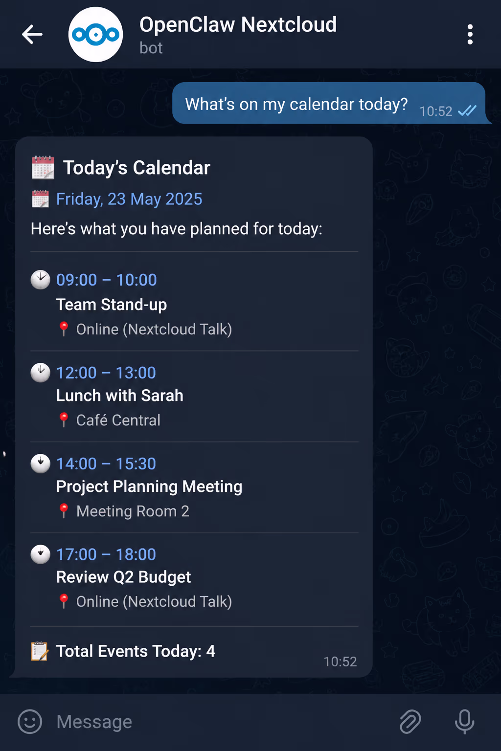 Showing calendar events from Nextcloud